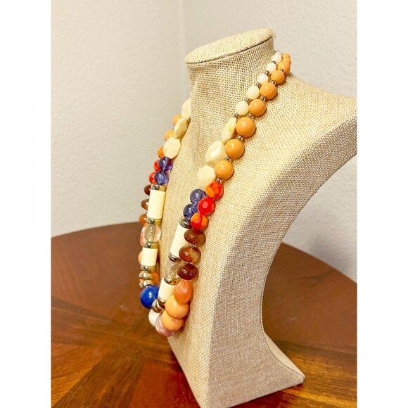 Double Strand Multicolor Beaded Statement Necklace - Picture 2 of 4